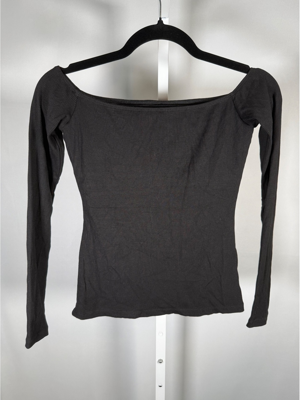 Halara Ribbed Knit Off Shoulder Long Sleeve 2-in-1 Casual Top Black Size XS - Picture 4 of 9